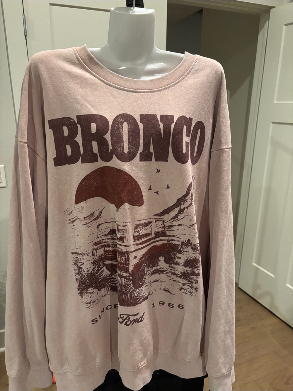 Ford Bronco Graphic Crewneck Sweatshirt - Light Pink with Brown Print